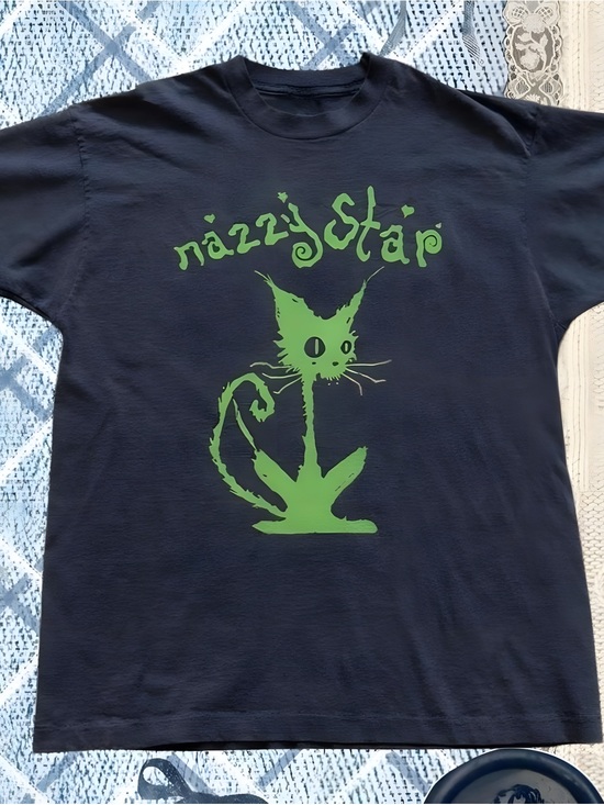 Jahaziel F Tops - Y2K edgy grunge cat graphic tee black green unisex Black printed t-shirt
